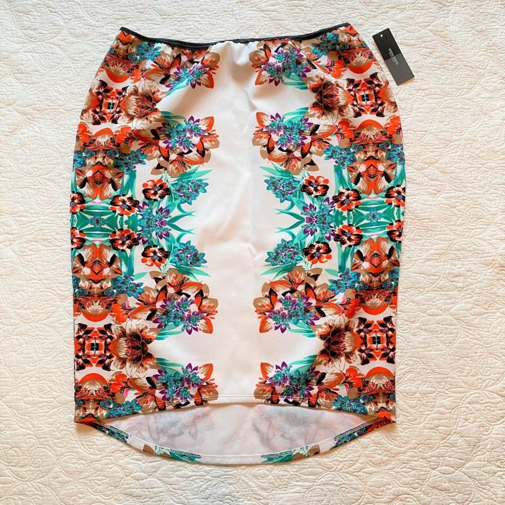 New Bisou Bisou Stretchy White Tropical Floral Pencil Skirt Small
